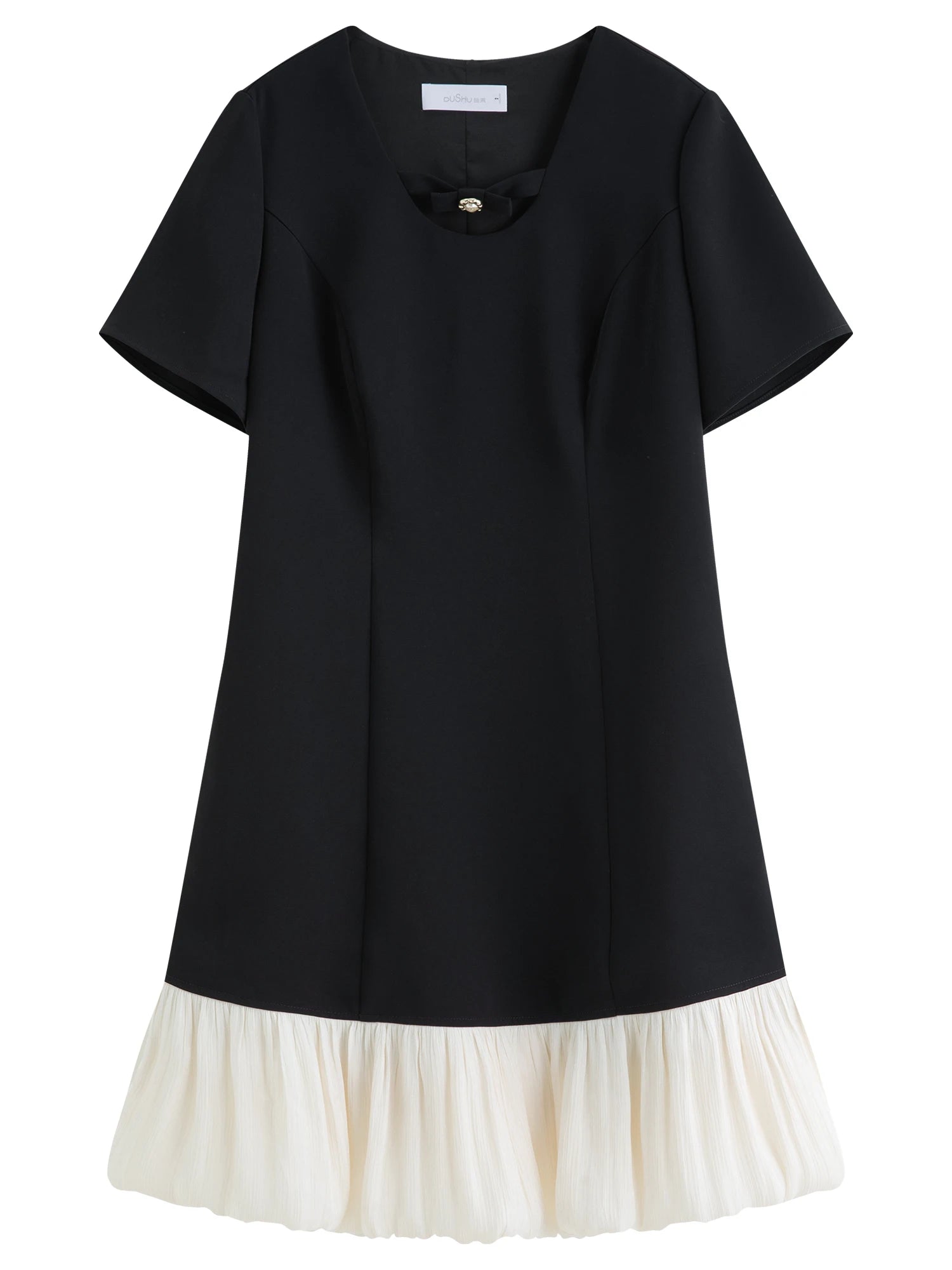 DUSHU Women Elegant Temperament Splicing Dress For Women 2025 Summer New French Style Cloud Dress Fashion Short Dress