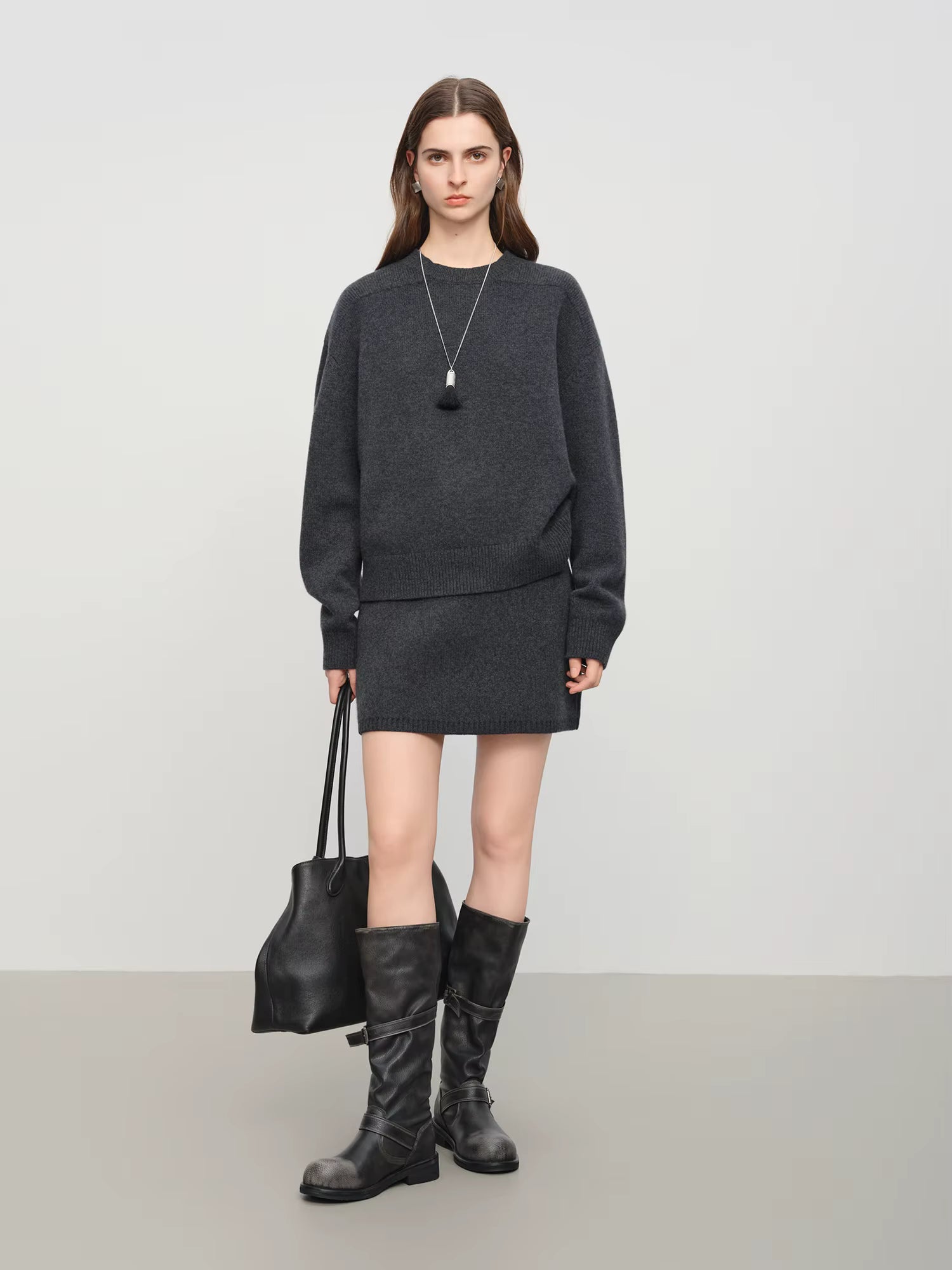 【Premium Series】 Winter 2025 Women's Minimalist Knit Set - Round Neck Sweater & A-Line Skirt Casual Comfort Two Piece Outfit