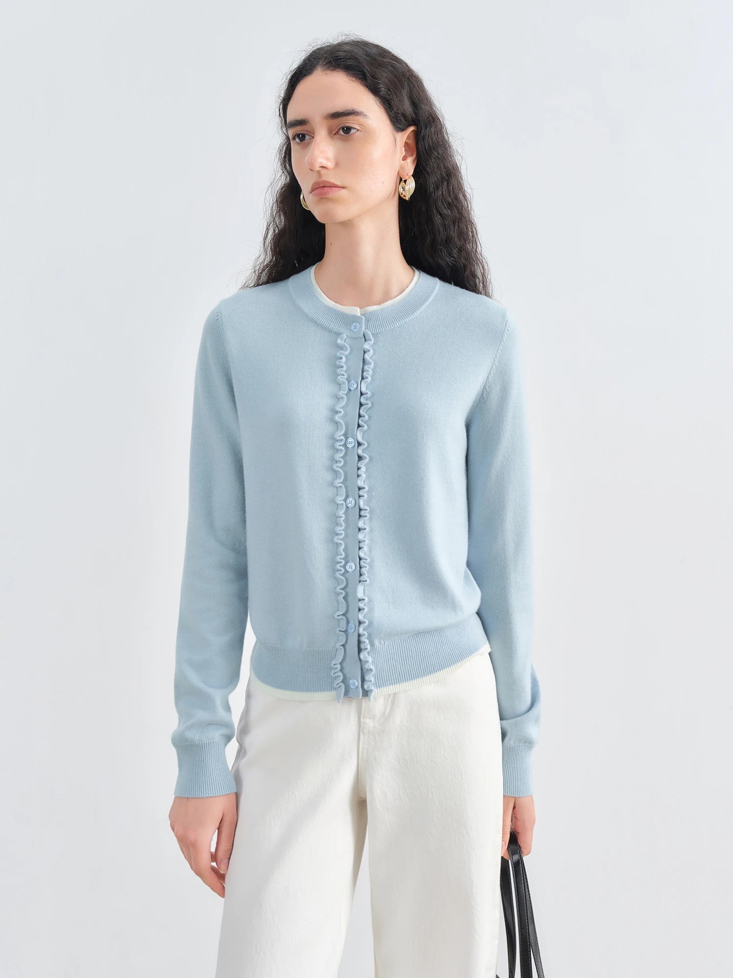 ZIQIAO Autumn 2025 Women's Structured Shoulder Knit Cardigan - Round Neck Layered Illusion Fit Textured Open Front Casual Top