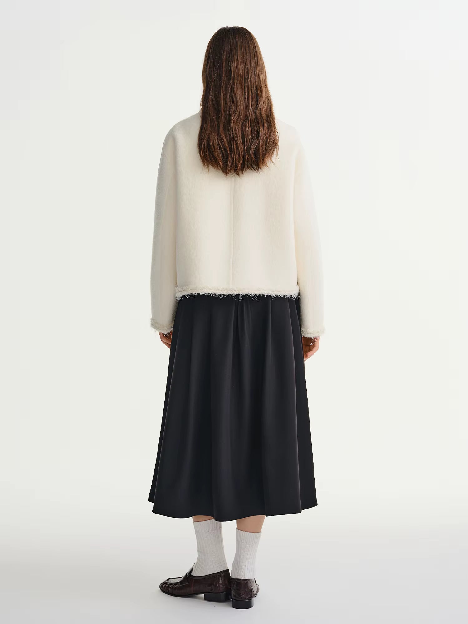 Winter 2025 Women's Alpaca Blend Tweed Coat - Fringed Trim Bouclé Jacket with Classic Collar for Casual Elegance