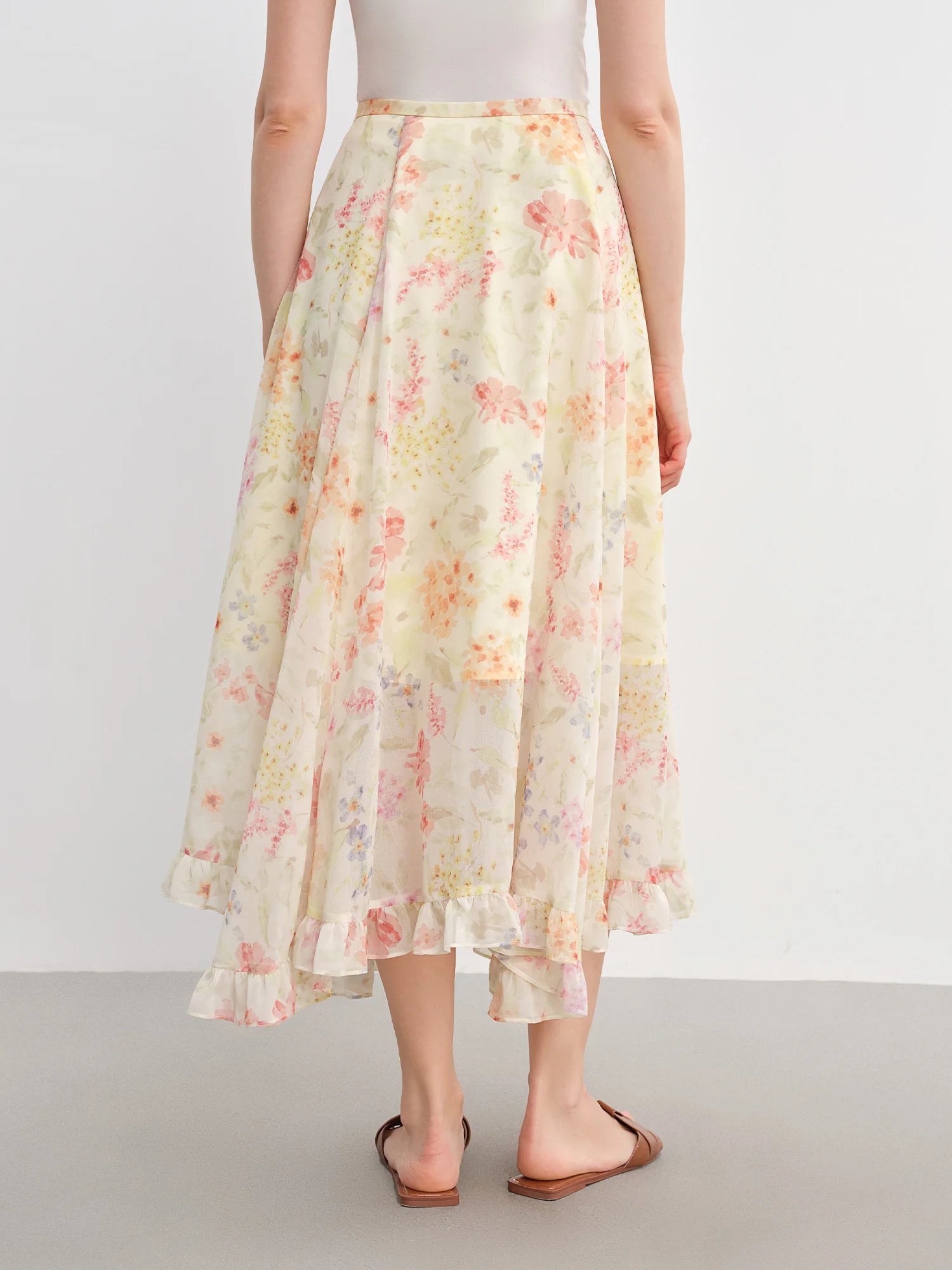 DUSHU Plus-Size Women's Ruffled Lace Floral A-Line Skirt 2025 Summer New Stylish Office Casual Skirts