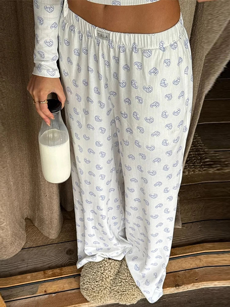 Knitted Printed Vest Cardigan Pant 3 Piece Set Women Elegant Slim Sling Vests Full Sleeve Sweater Elastic Long Pants Sets Female