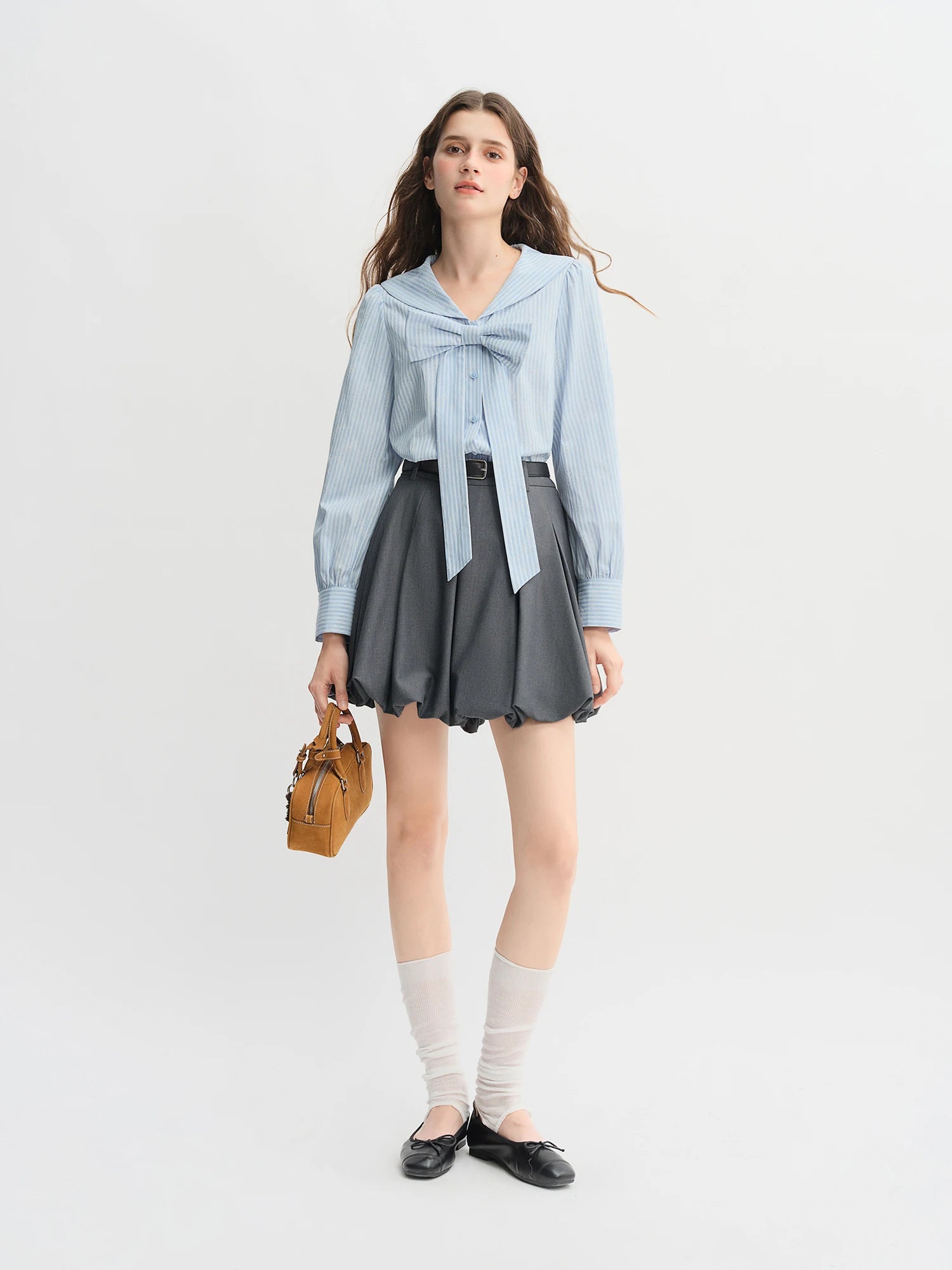 DUSHU Plus Size Ballet Style Bud Short Skirt for Women 2025 Autumn New Arrival Sweet A-line Chic Gray Skirt
