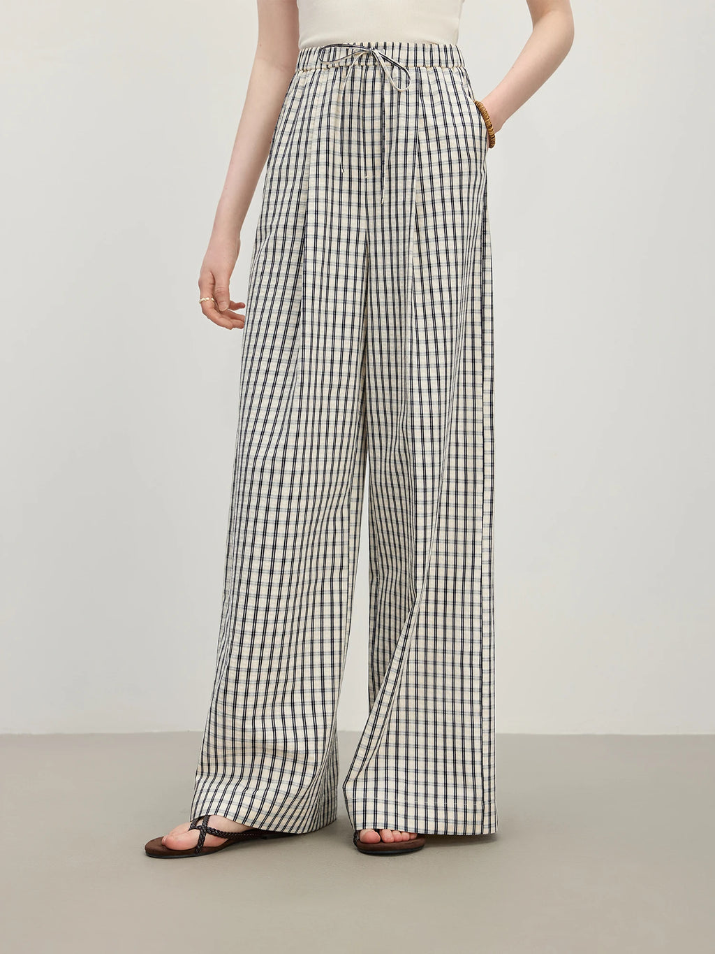 FSLE 2025 Summer Textured Relaxed Pants - Fluid Hem Midi Length Resort to Office Casual Trousers