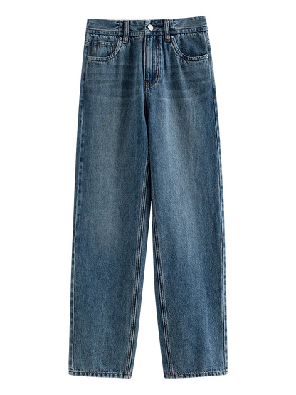 FSLE 100% Cotton Casual All-Match Women Cropped Jeans Spring New High Waist Straight Leg Denim Blue Pants 24FS11298