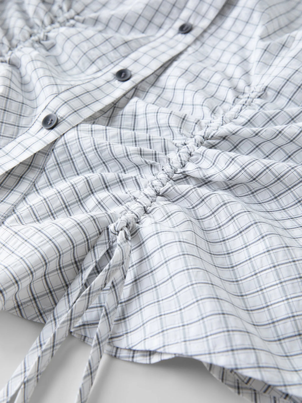 FSLE Autumn 2025 Women's Plaid Long Sleeve Shirt - Preppy Style Waist Tie Drawstring Adjustable Fit Casual Blouse Tunic Top