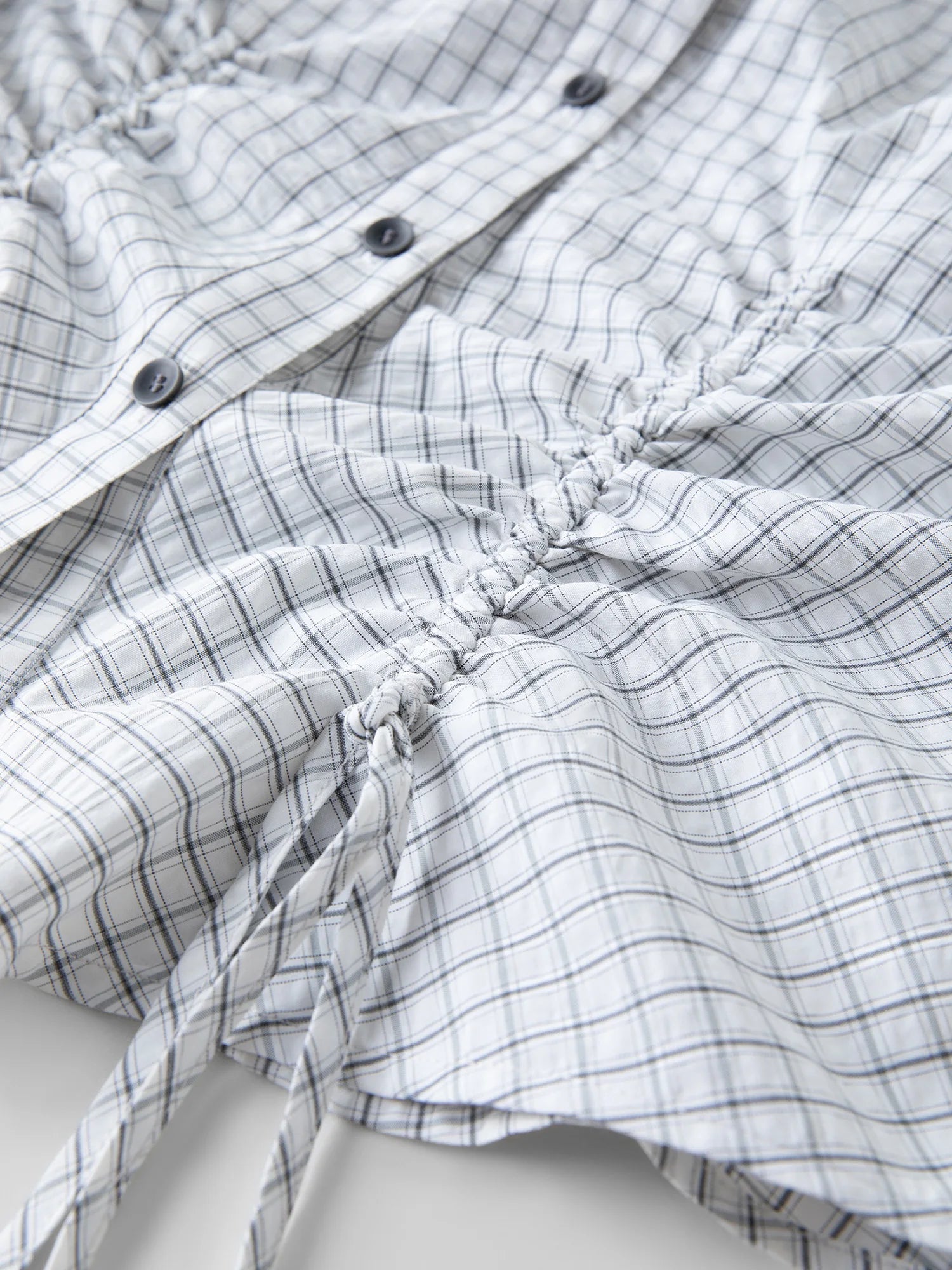 FSLE Autumn 2025 Women's Plaid Long Sleeve Shirt - Preppy Style Waist Tie Drawstring Adjustable Fit Casual Blouse Tunic Top