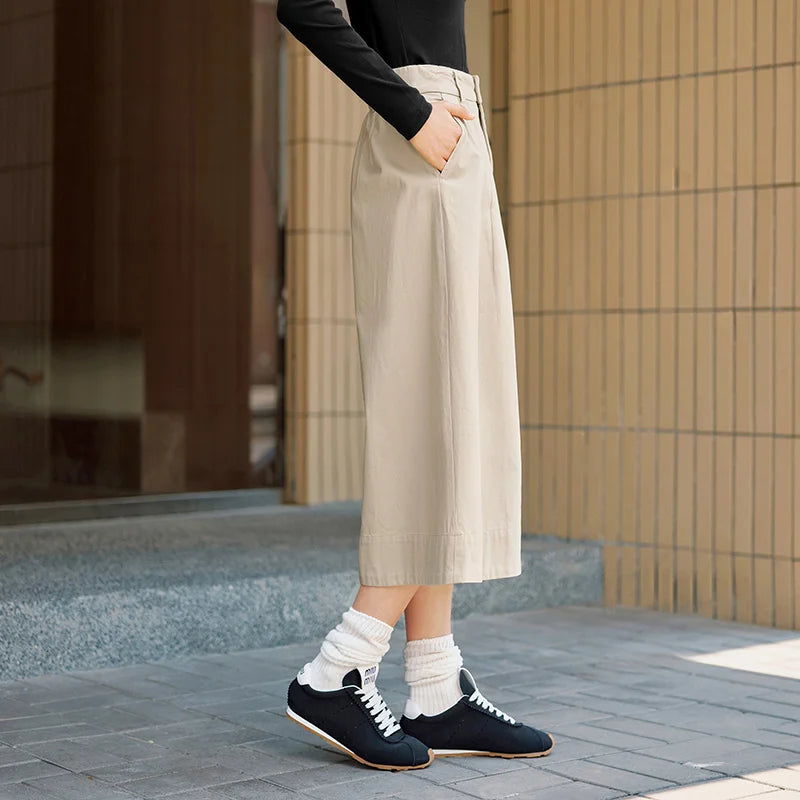 Semir Skirt Women Solid Color Simple Versatile 2024 Autumn New Pure Cotton Slimming Loose Umbrella Skirt