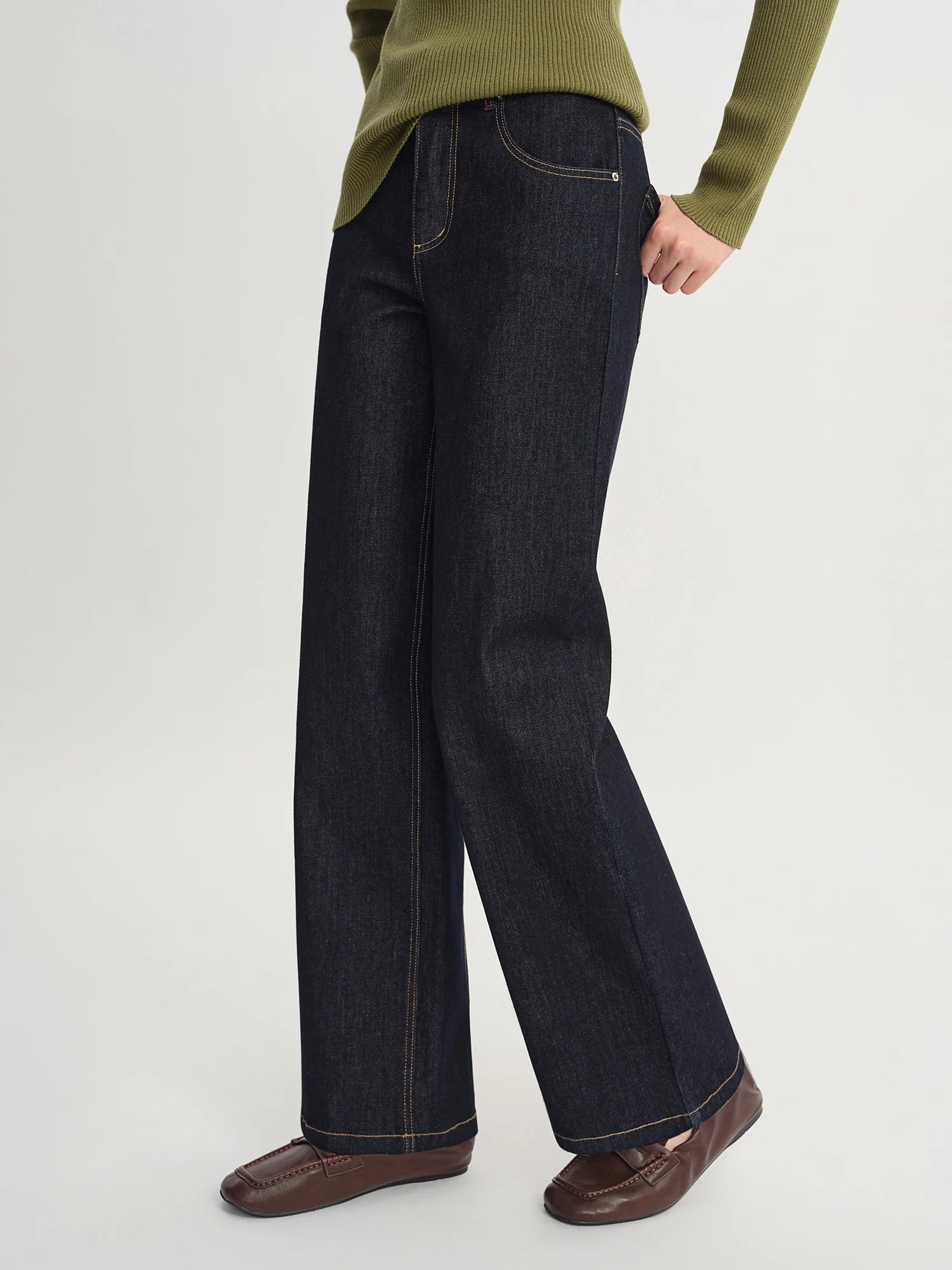 DUSHU 2025 Women's Straight Leg Jeans - High Waist Stretch Denim Pants Dual Fit for Apple & Pear Body Autumn Casual Trousers
