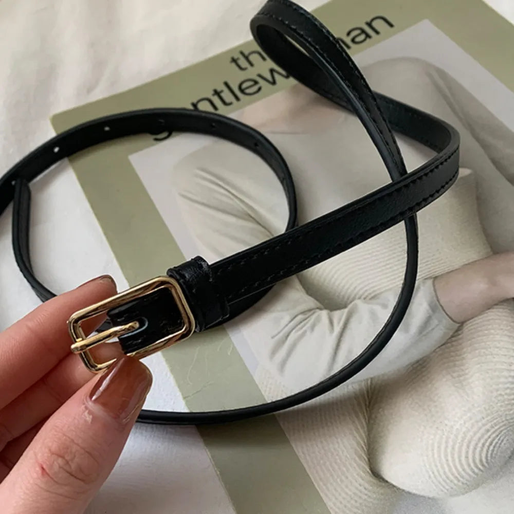 Retro French PU Leather Belt for Women Unisex Belts Buckle Luxury Belts Female Jeans Waist Belts Men Waistband Thin Belts 100cm