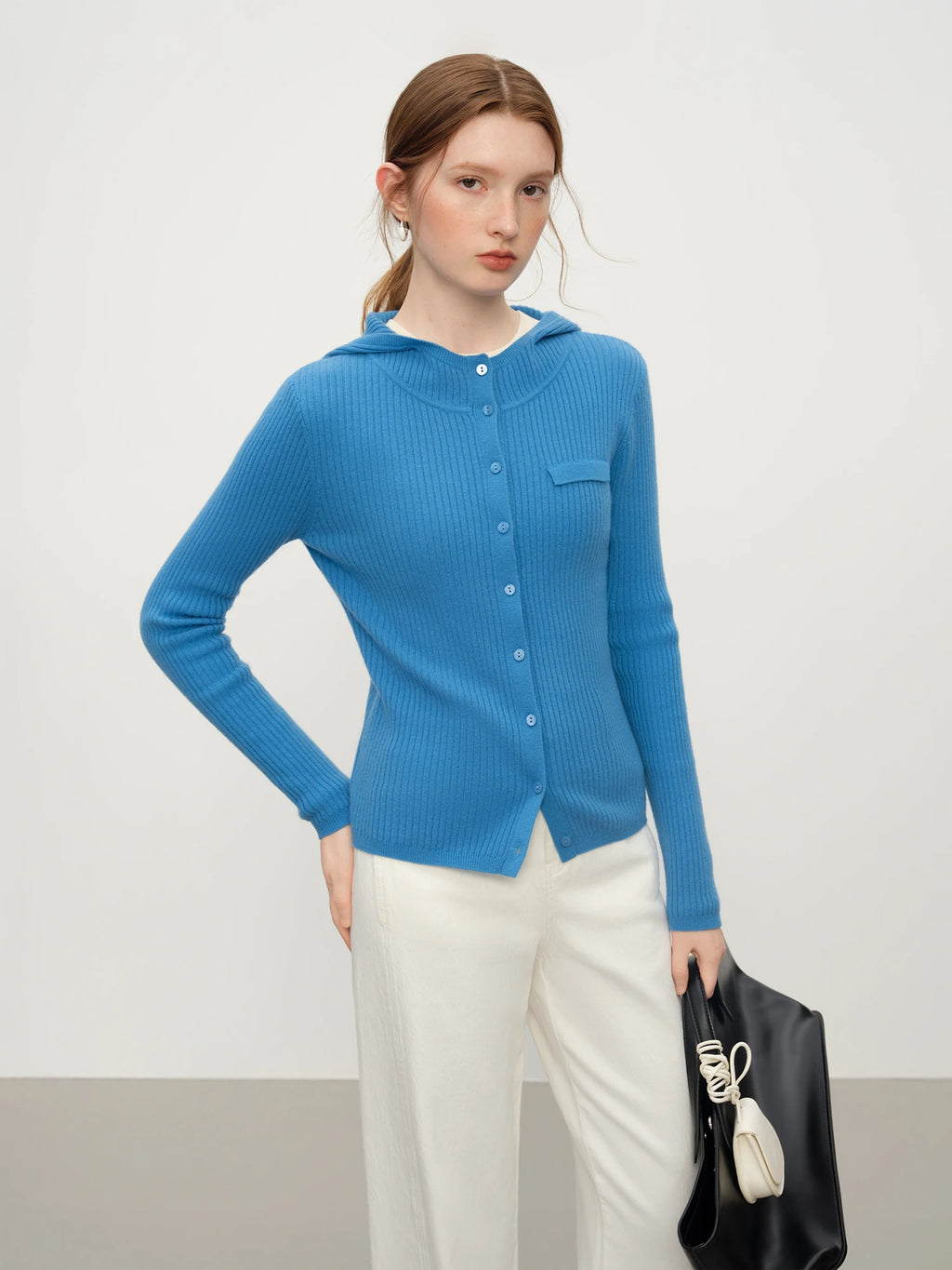 Winter 2025 Women's Hooded Knit Cardigan - Stand Collar Pure Wool Open Front Coatigan Textured Design for Casual Elegance