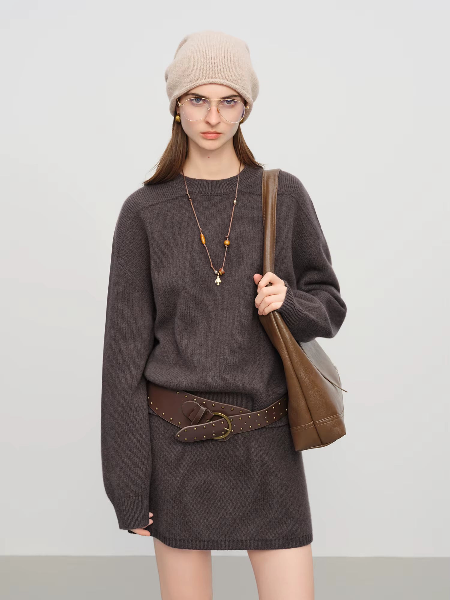 【Premium Series】 Winter 2025 Women's Minimalist Knit Set - Round Neck Sweater & A-Line Skirt Casual Comfort Two Piece Outfit