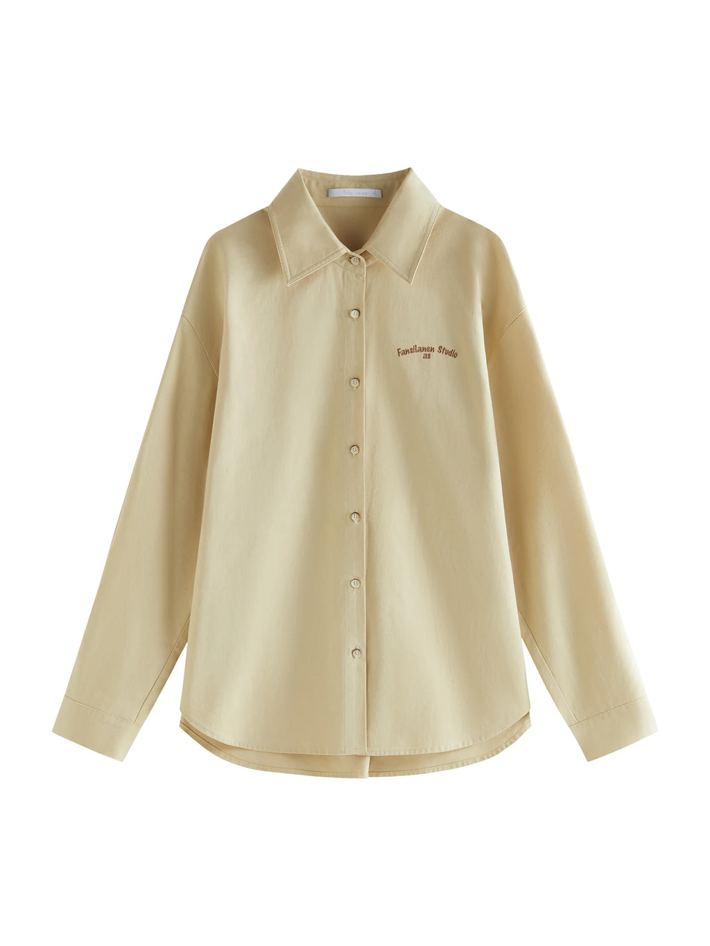 FSLE Women Khaki Blouse 2024 Winter Long Sleeve Loose Shirt Tops Embroidery Design Drop Sleeve Cotton Blended Shirts 24FS14629