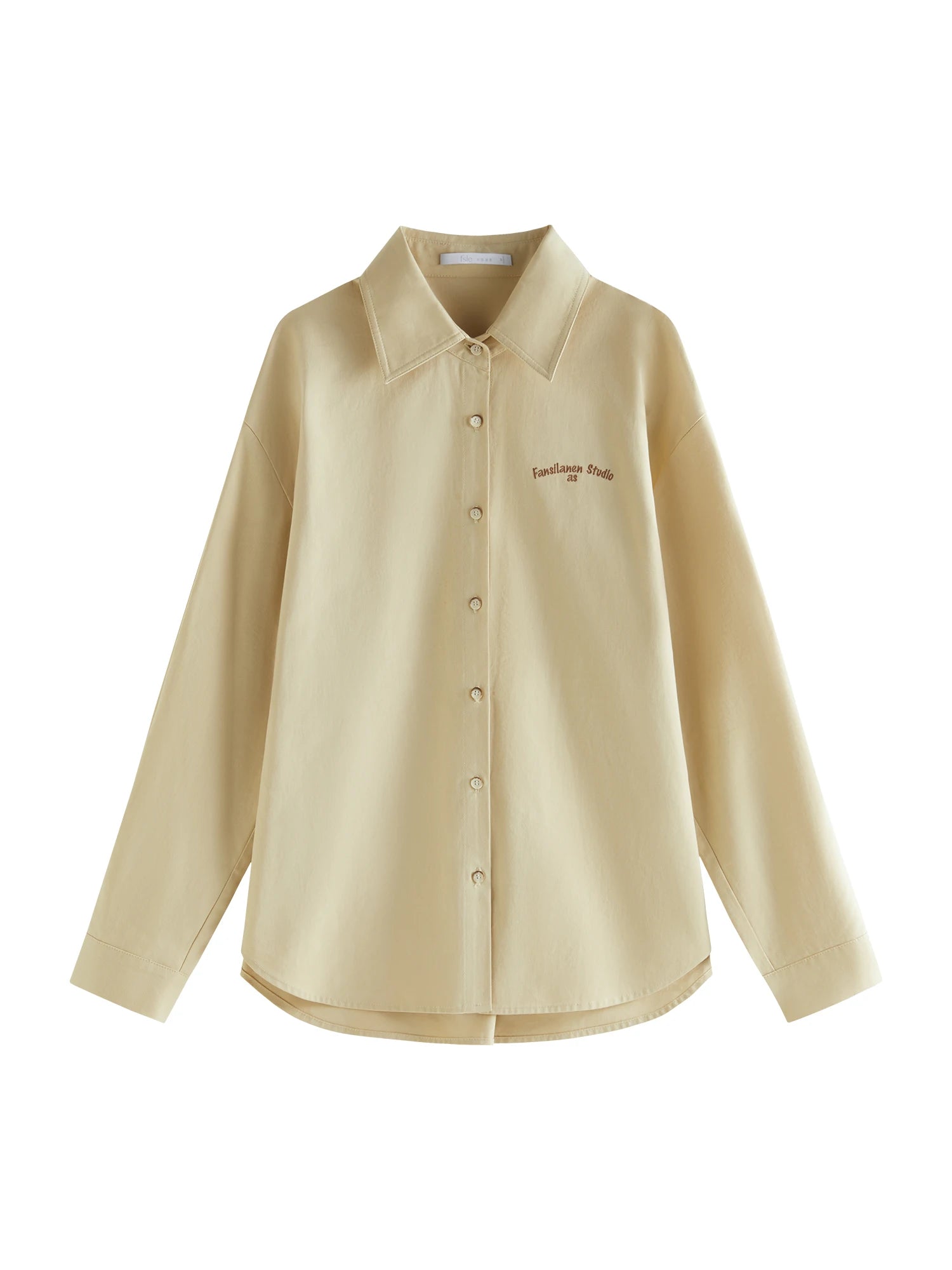 FSLE Women Khaki Blouse 2024 Winter Long Sleeve Loose Shirt Tops Embroidery Design Drop Sleeve Cotton Blended Shirts 24FS14629