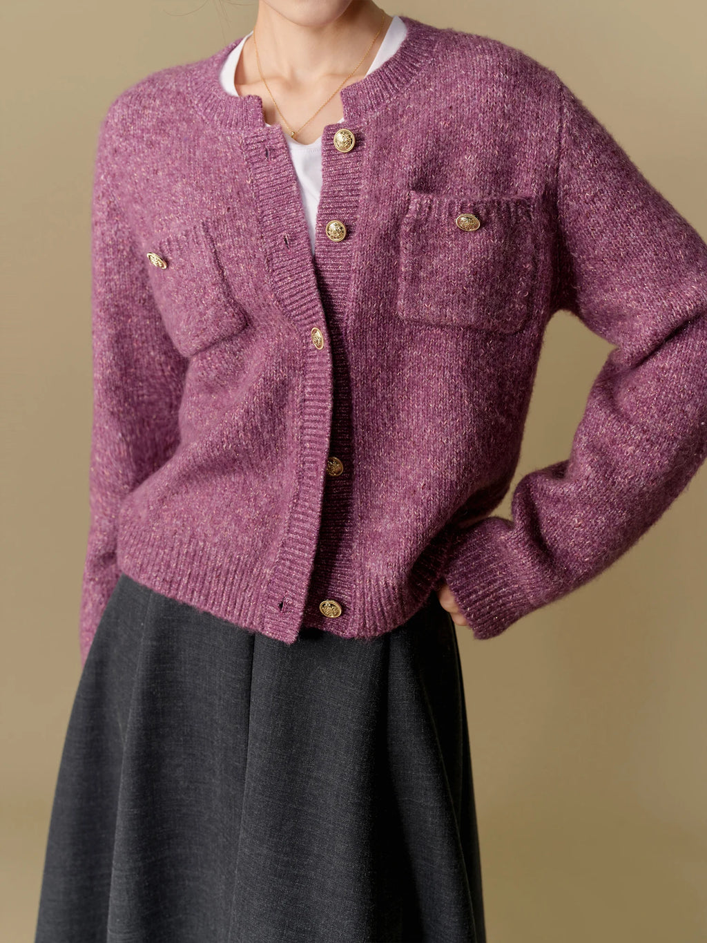 DUSHU Women's Round Neck Knitted Cardigan 2024 Winter New Product Commuting Fashion Sweater Jacket for Women 24DS84155
