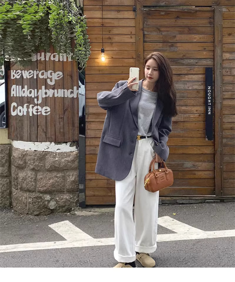 Loose White Wide Leg Jeans Women Drape High Waist Straight Wide Leg Pants Mopping Pants