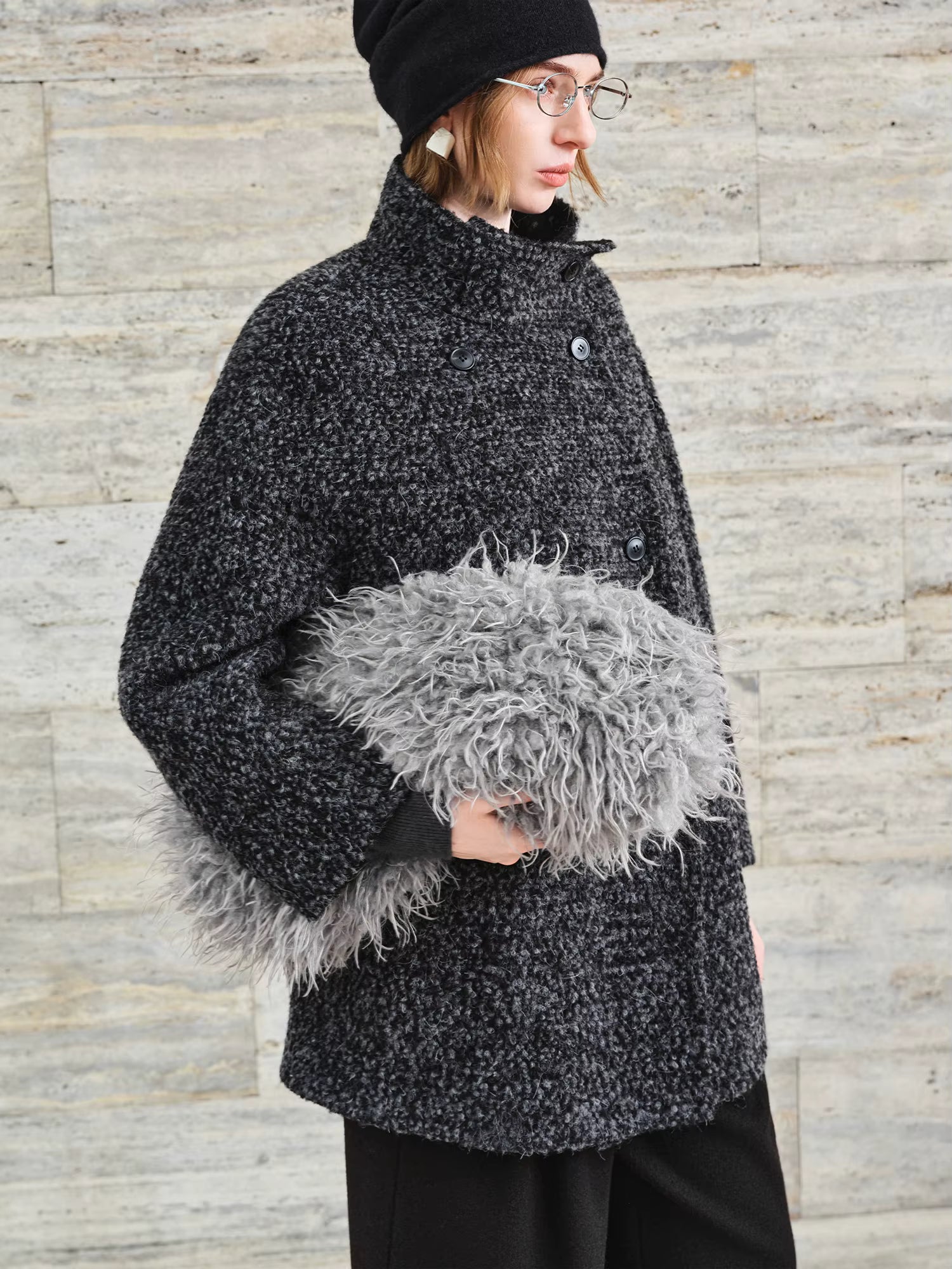 【Premium Series】 Women's Tweed Pattern Turtleneck Wool Blend Overcoat - Elegant Winter Long Coat for Business Casual