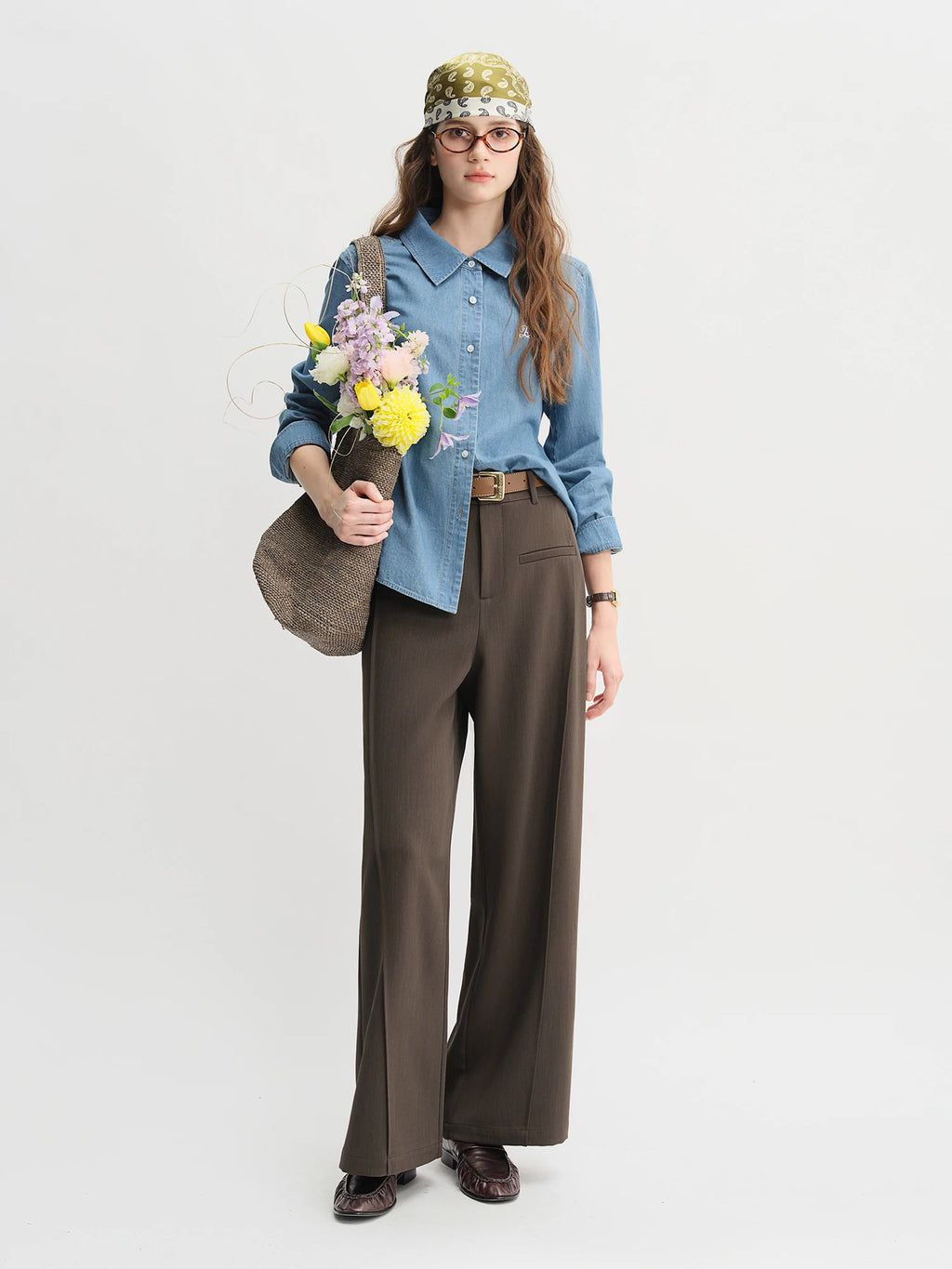 DUSHU Autumn 2025 Women's Wide Leg Trousers - Structural Seam Detail Horizontal Pocket Office Casual Pants with Relaxed Fit