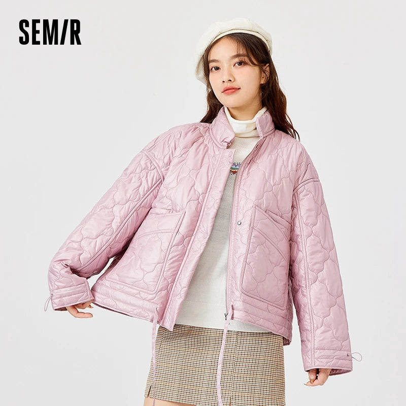 Semir Cotton-Padded Jacket Women 2023 Winter New Stand-Up Collar Solid Color Drawstring Oversize Versatile Cotton-Padded Jacket