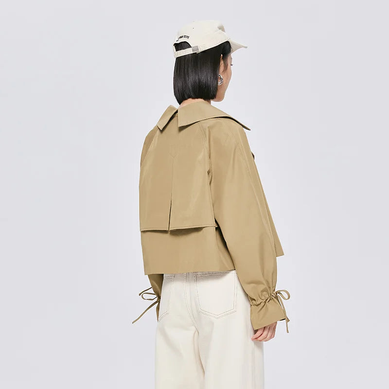 Semir Women Windbreaker Strench Short Khaki Loose Simple 2022 Autumn New Style Temperament Fashionable Coat Versatile Retro