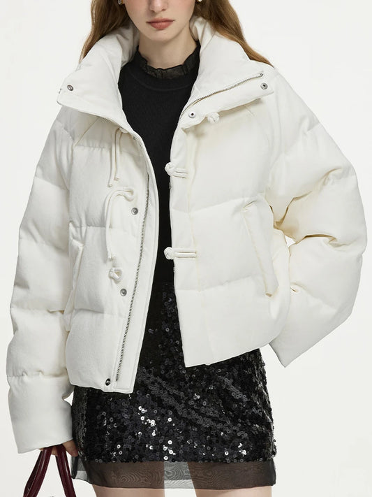 FSLE 126.2G Filling Amount Women White Short Down Coats Stand Collar Commuter Female White Duck Down Jackets 24FS14076