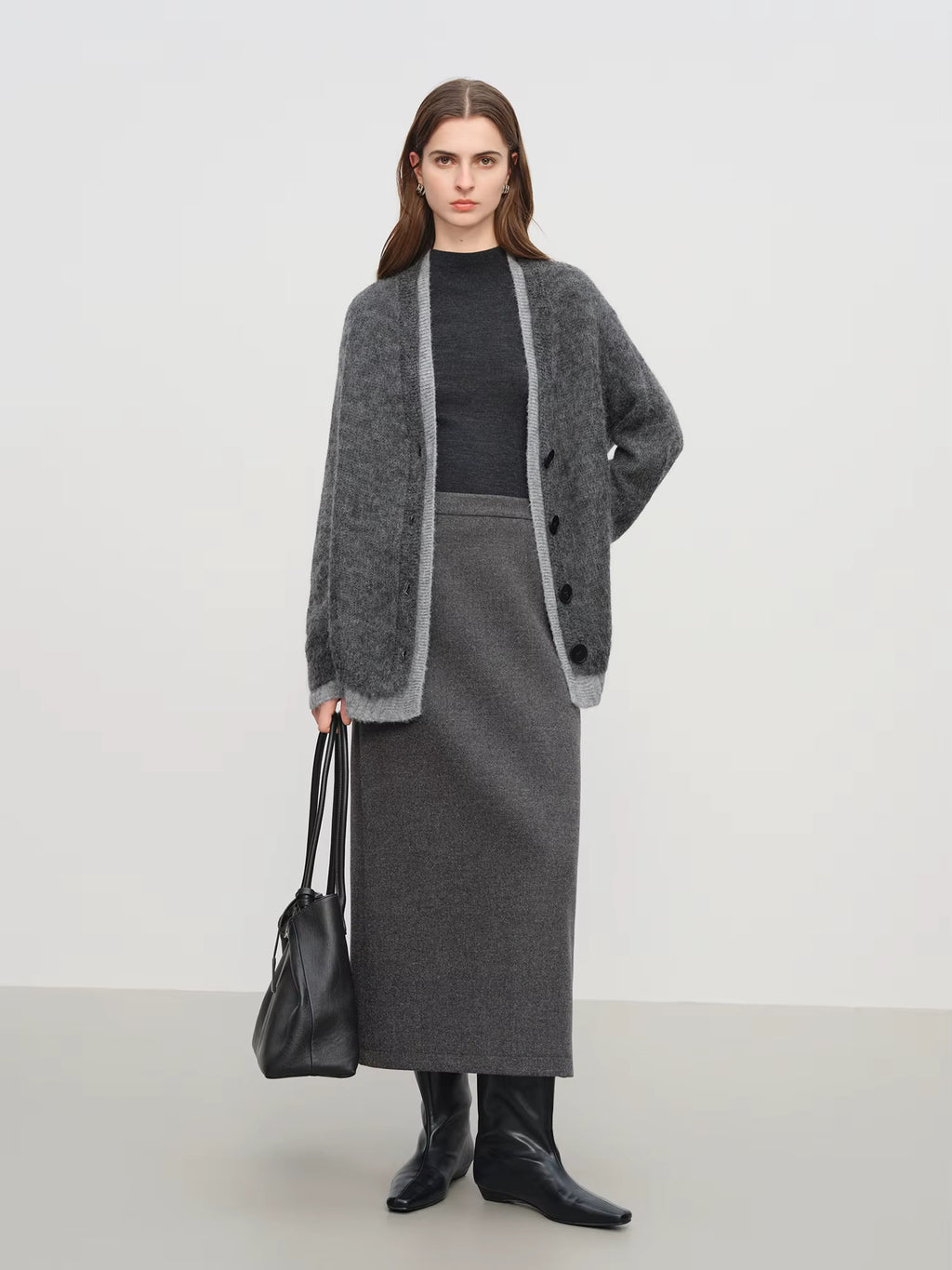 【Premium Series】Autumn Winter Women Mohair Wool Blend Knit Cardigan Color Block V Neck Chic Open Front Sweater Coat Casual