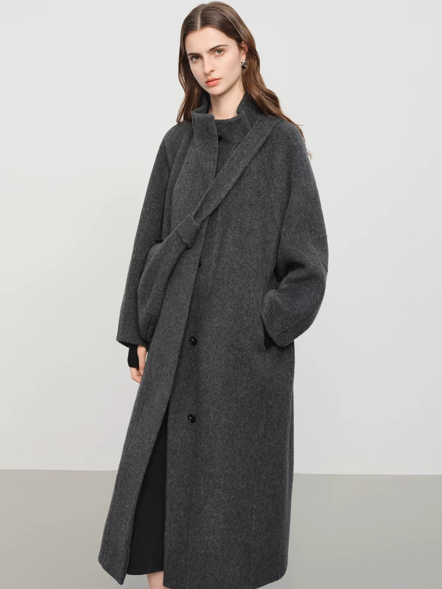 Minimalist Standing Collar Straight Cut Yak Wool Double-Faced Cashmere Coat Winter 2025 New Arrival Versatile Outerwear