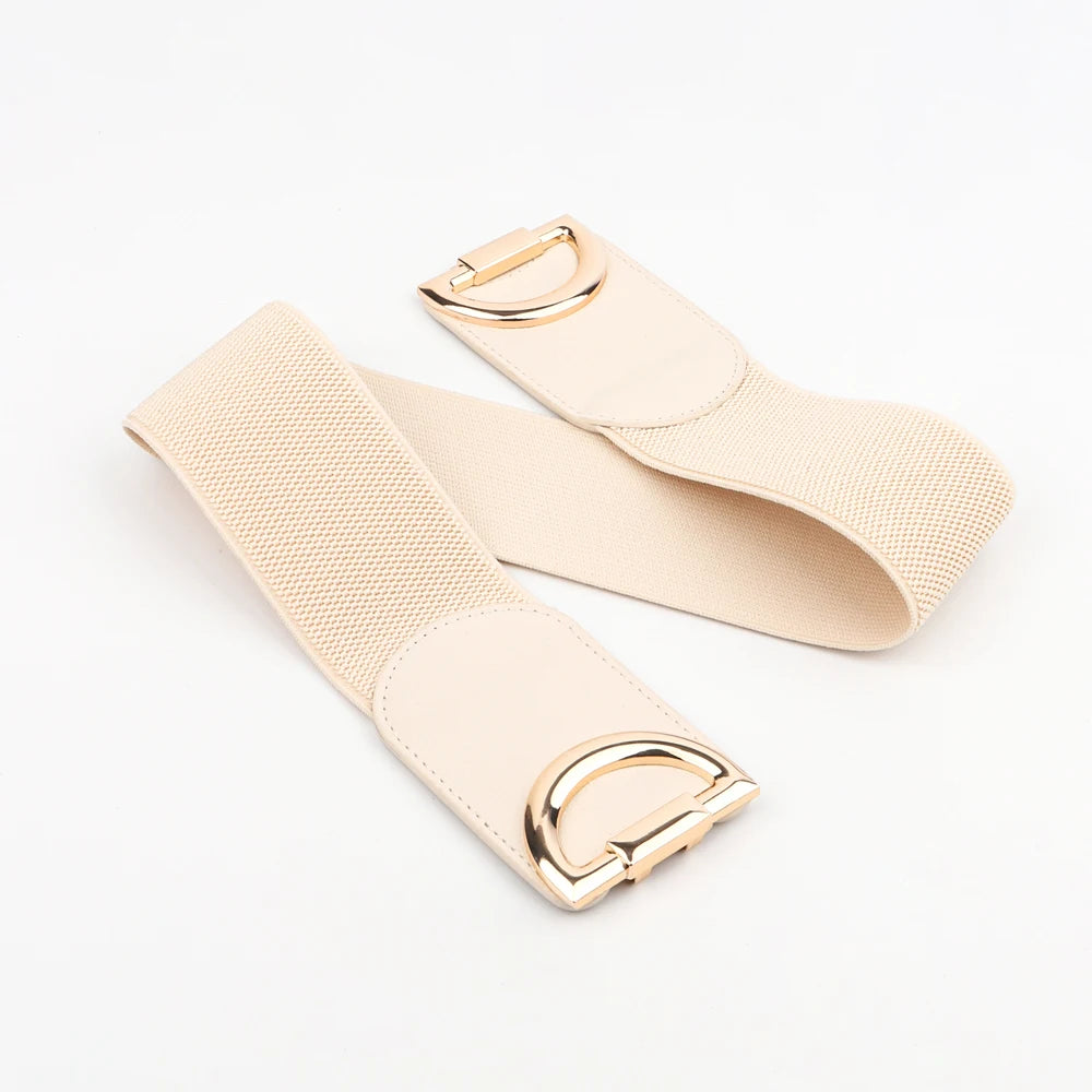 Women's Fashionable Elastic Wide Variety Of Belt Designer Luxury Brand Golden Buckle Waist Dress Coat Sweater Decorative Waistba