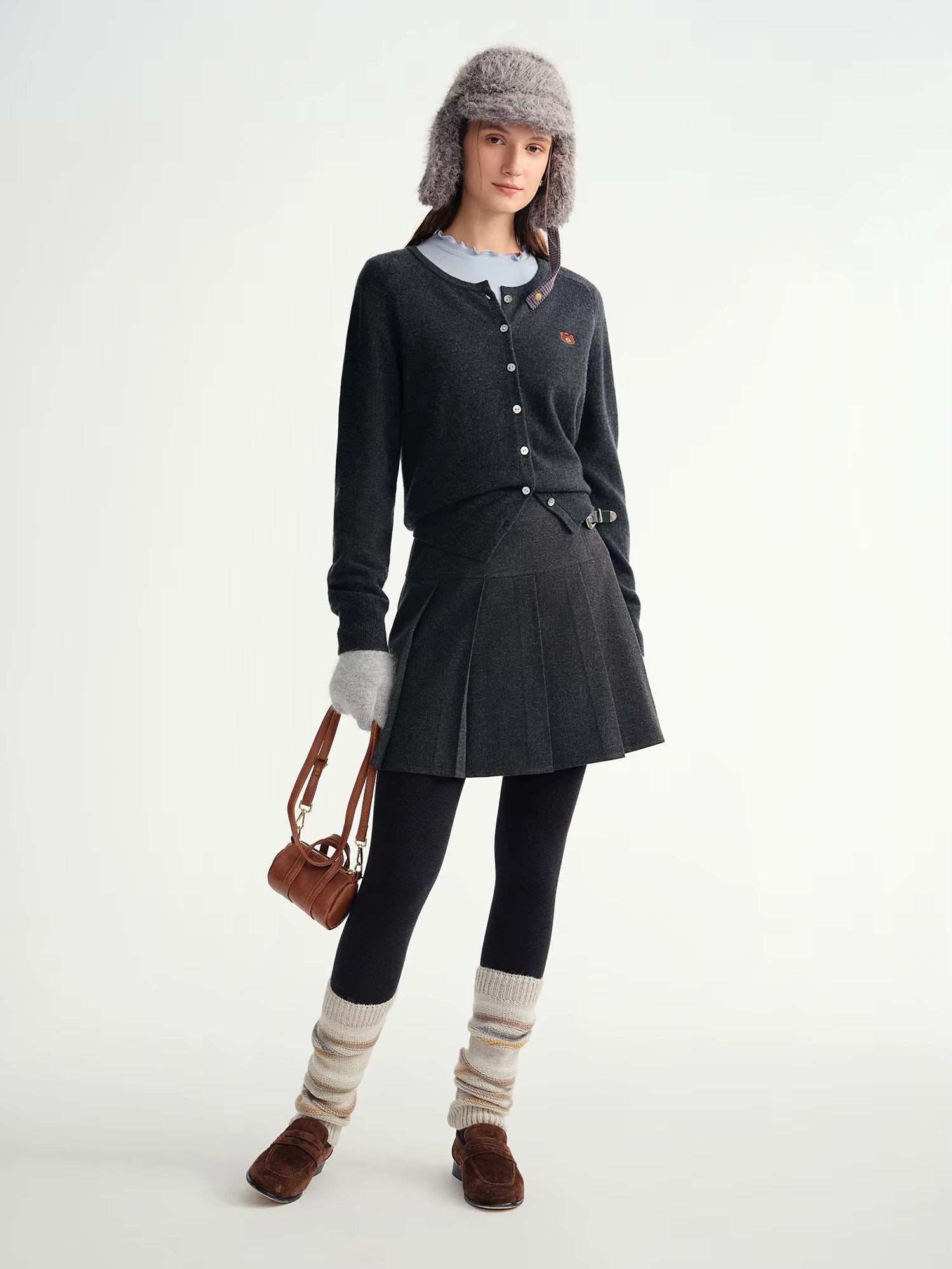 Long Pleated Skirt Women Gray Solid Simple Basics 2025 Autumn and Winter High Waist A-line Mini Skirt Korean Style