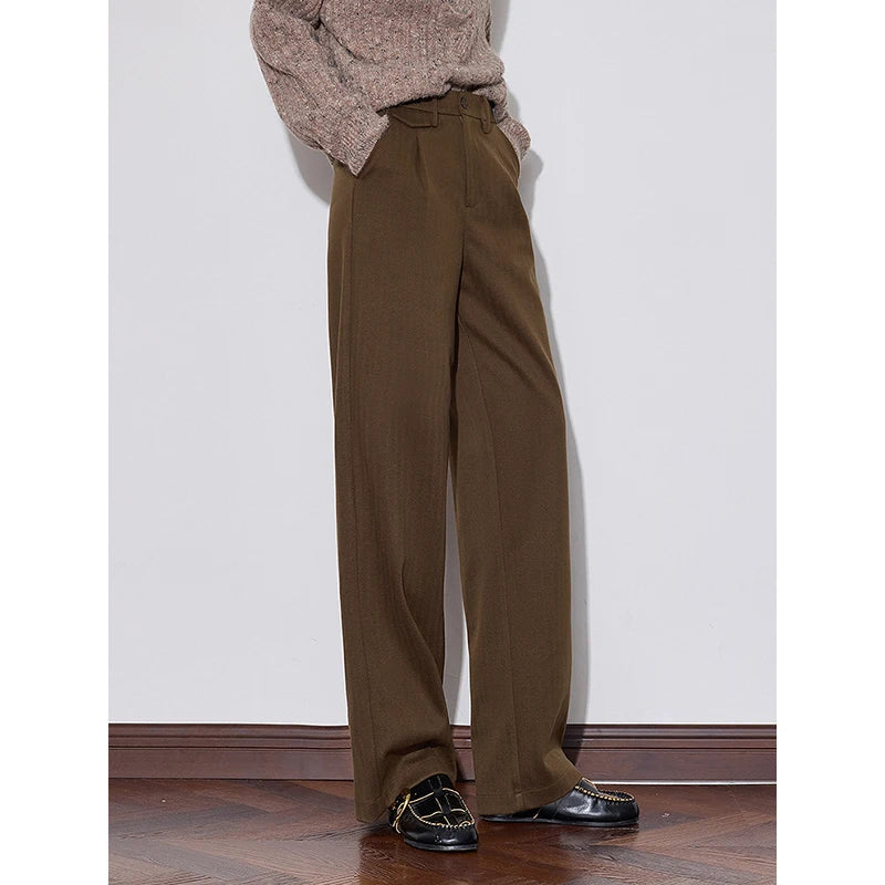 TOYOUTH Women Casual Pants 2024 Autumn Winter New Mid Waist Office Lady Straight Leg Suit Pants