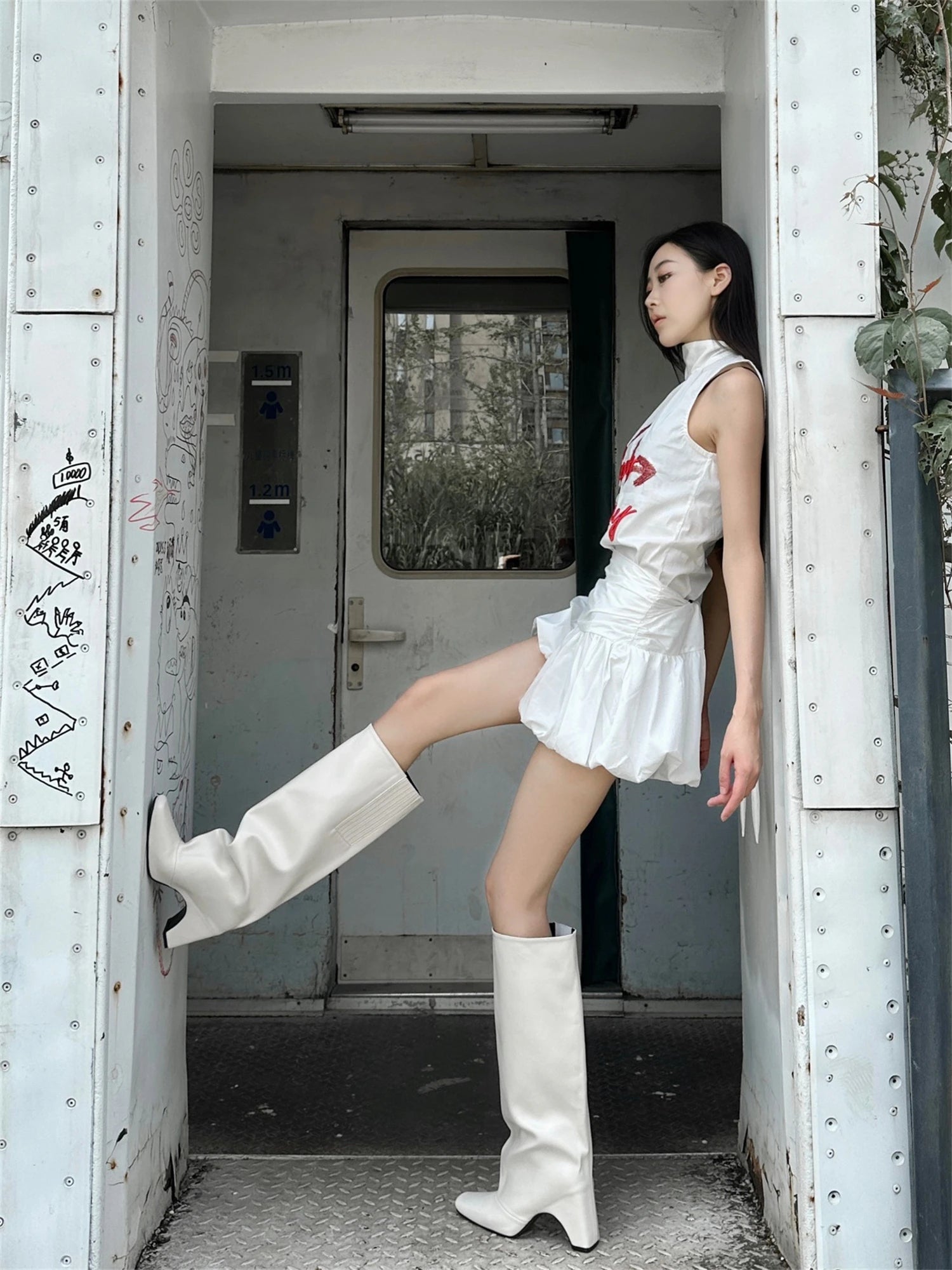 Arched Heel Knee High Santiago Black Red White Silver Artificial Leather Rubber Sole New Square Toes Fall Luxury Women's Boots