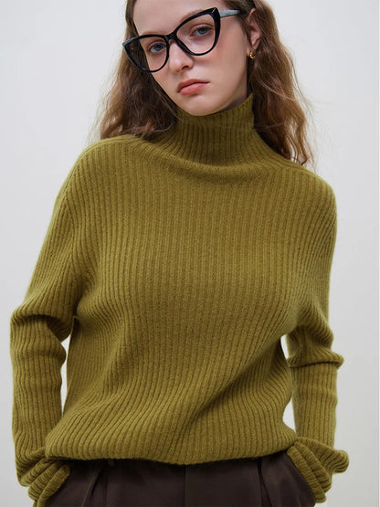 FSLE Warm Soft Pure Wool High Neck Knit For Women's Autumn Winter 2023 New Underlay Black White Grey Women Pullovers Casual