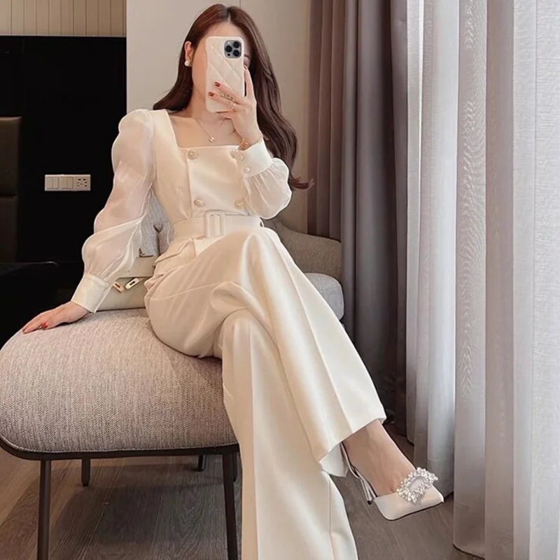 Women's White Two Pieces Sets Wide Leg Party Outfits Co Ord Classy Clothes