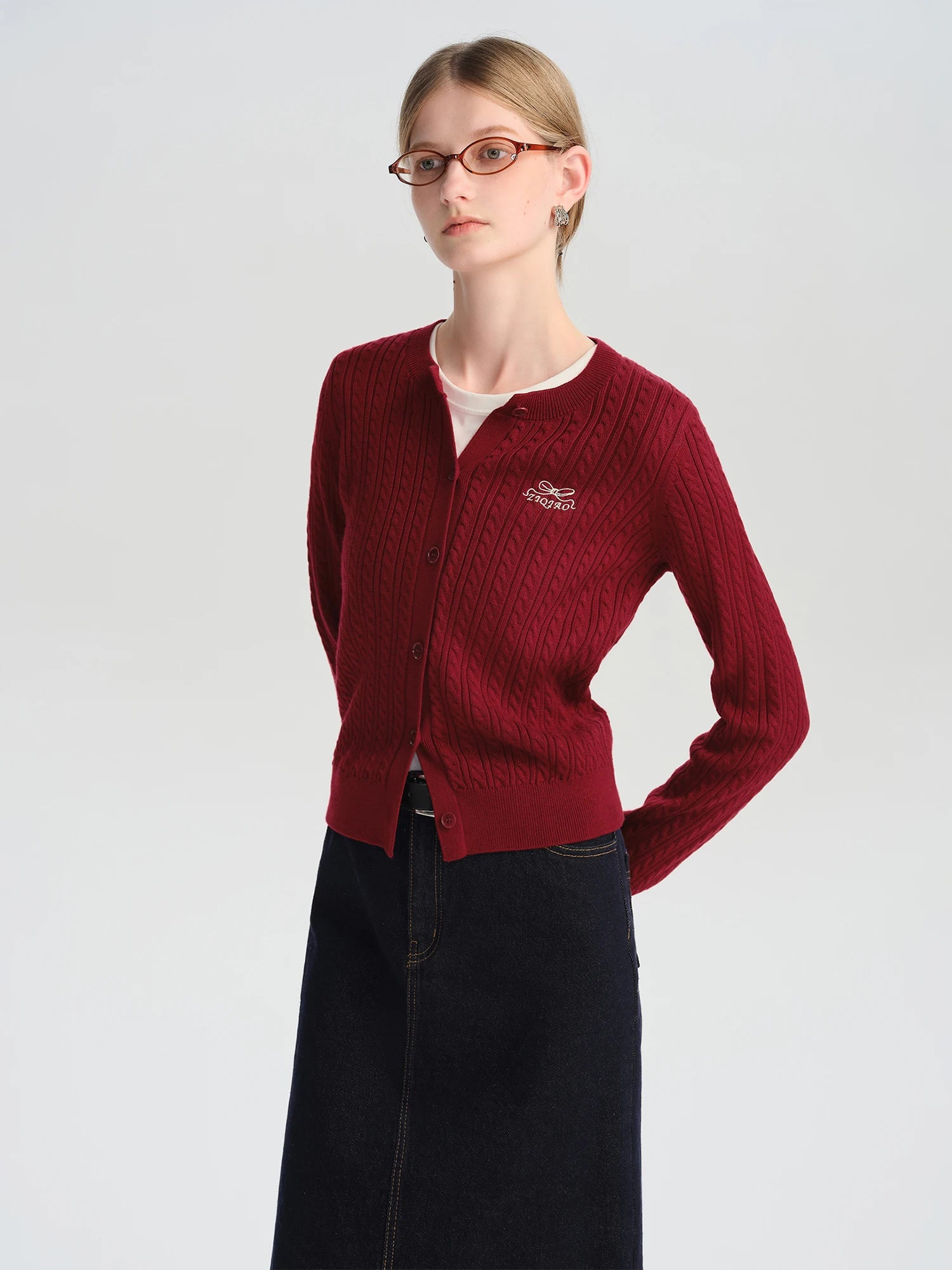 ZIQIAO Petite Women Retro Brown MIU-Style Round Neck Knit Open Cardigan 2025 Autumn New Style Layerable Knit Sweater