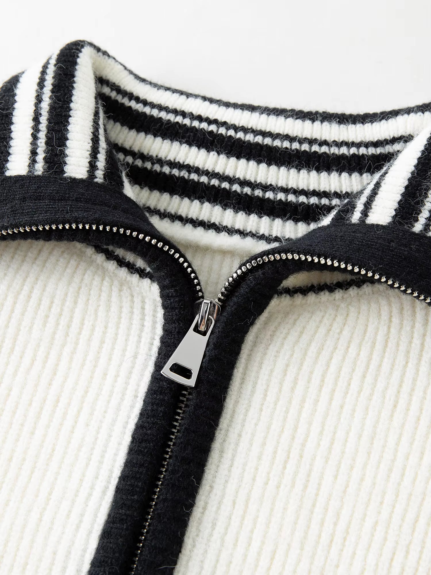 Women's 2025 Autumn/Winter New Style Ribbed Loose-fitting Zipper Stand Collar Color Block Inner Knit Sweater