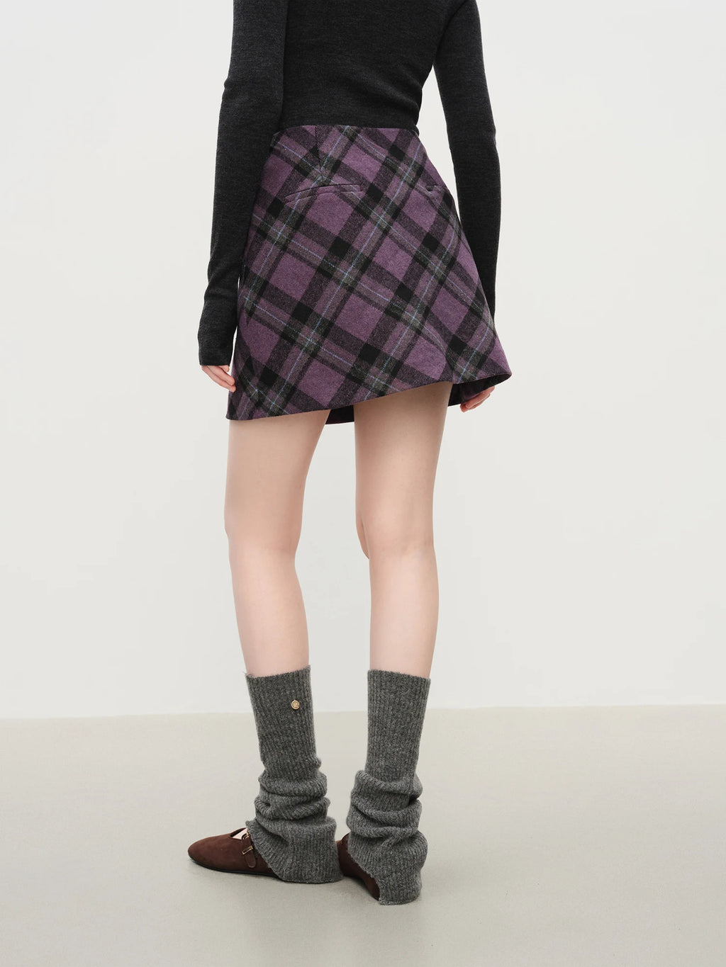 FSLE High Waist Retro Plaid Woolen Skirt Short Skirt Women 2025 Autumn and Winter New Mini A-line Skirt