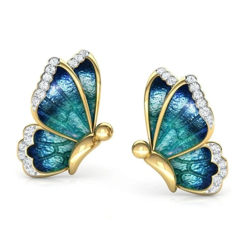 Delysia King Women 2021 Trendy Blue Butterfly Ear Studs High Grade Crystal Elegant Temperament Banquet Jewellery