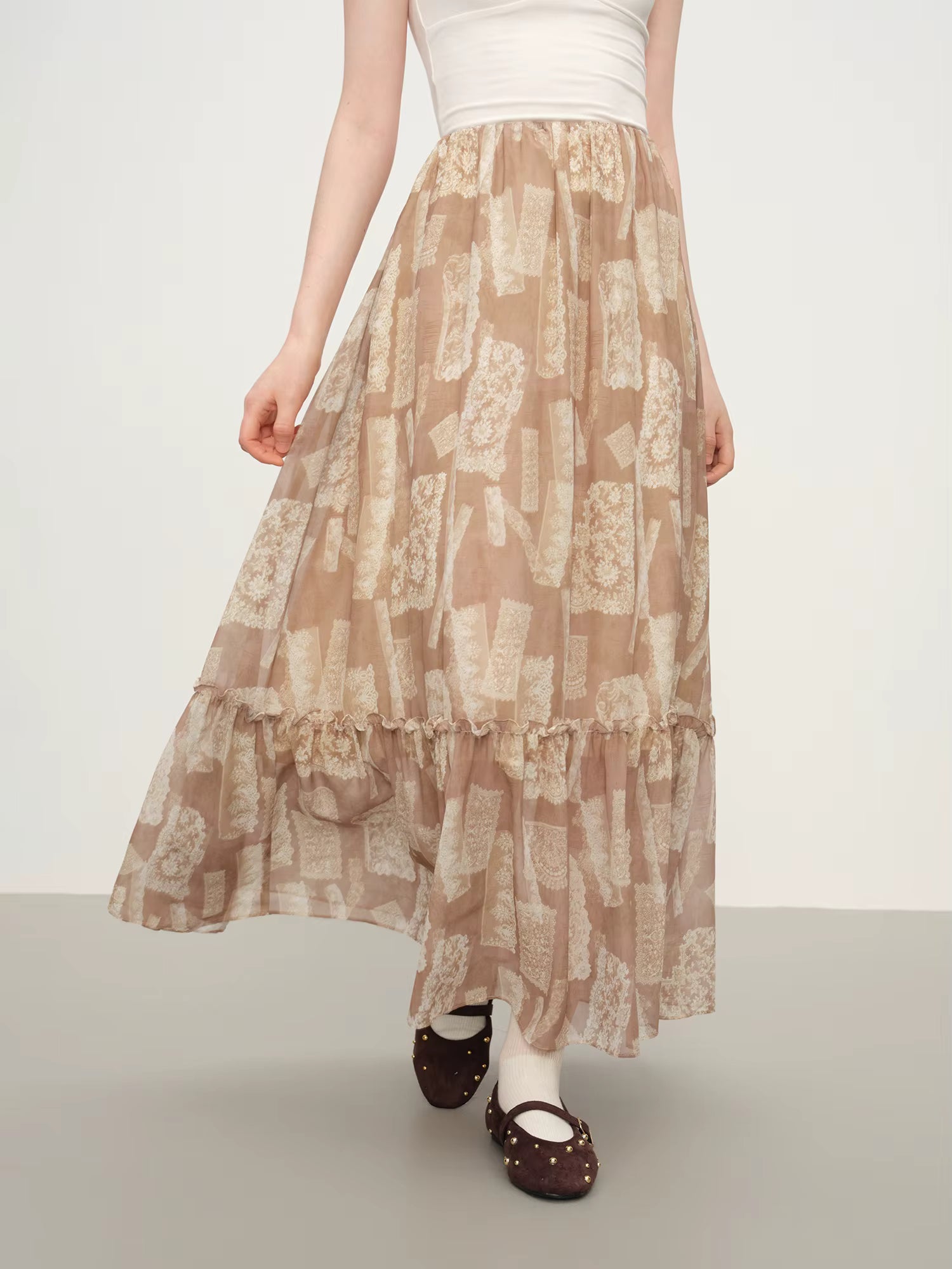 Party Dress Set Bohemian Style Elegant Ruffled Printed Long-sleeved Shirt Skirt Set for Women Winter Fairy Sundress