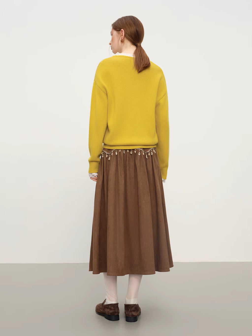 Winter 2025 Women's V-Neck Lace Knit Sweater - Sweet Feminine Pure Wool Blend Pullover Relaxed Fit for Casual Elegance