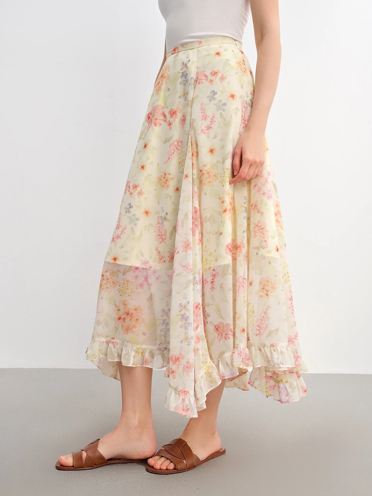 DUSHU Plus-Size Women's Ruffled Lace Floral A-Line Skirt 2025 Summer New Stylish Office Casual Skirts