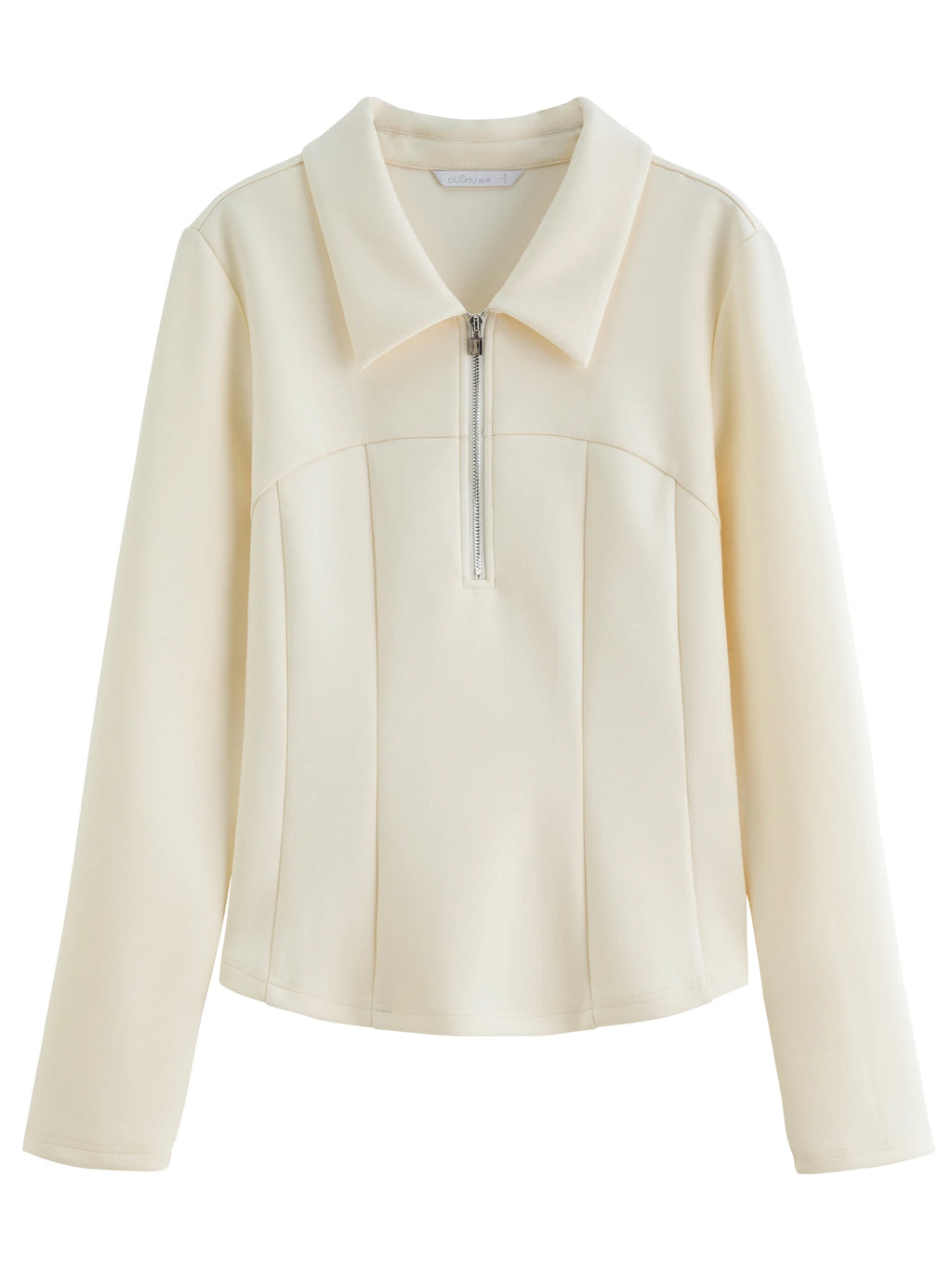 DUSHU Split Waist Zipper Lapel Top 2025 Autumn Temperament Sweatshirt Simple Women's Clothing Ins Clean Fit Commuting Outwear