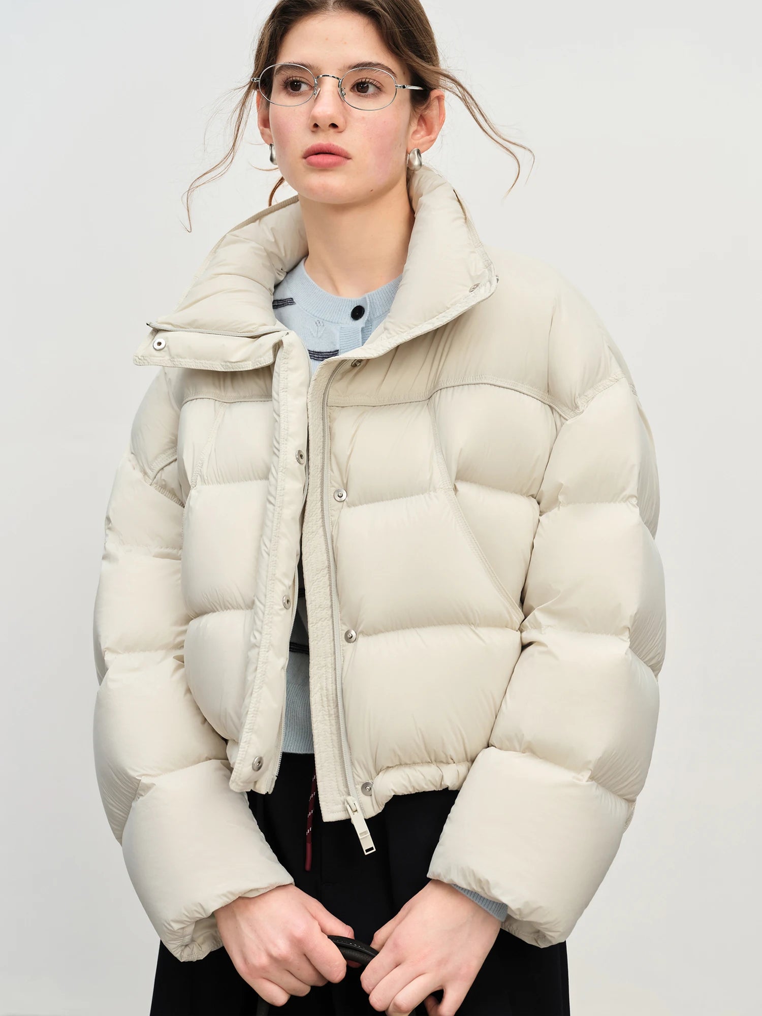 Winter 2025 Women Cloud-Like Puffer Coat - Stand Collar Short Down Jacket Lazy Chic Style Glossy Finish for Casual Comfort