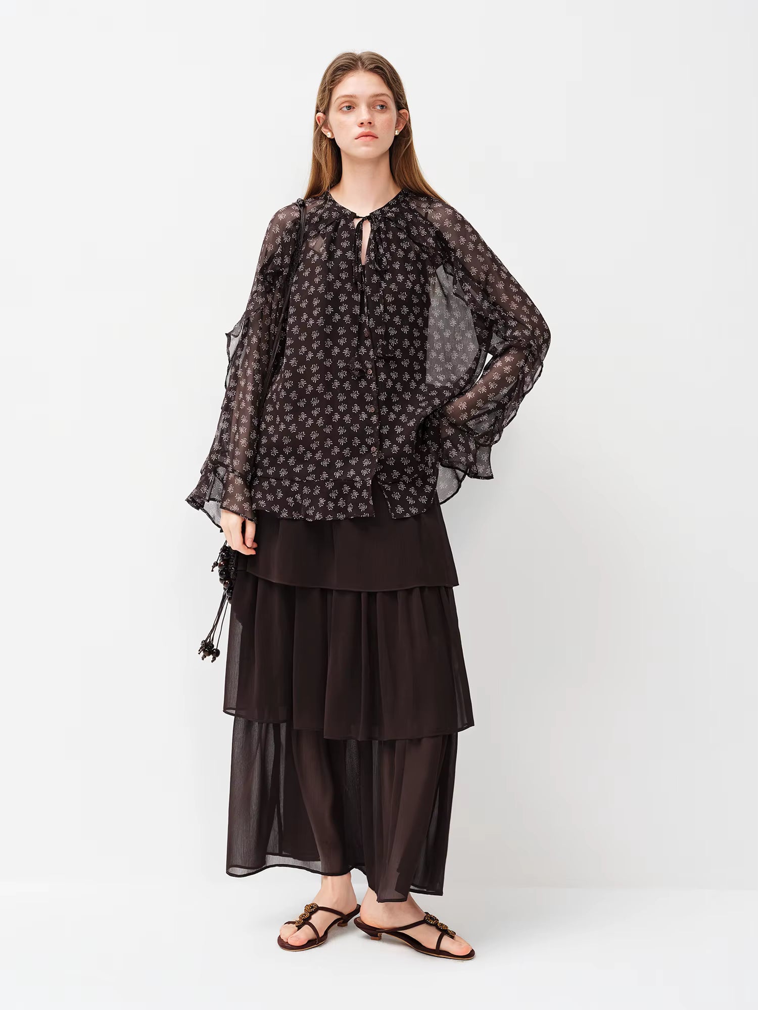 Light Elegance Spring Collection Lace Collar Tie Waist Flowy Blouse for Women 2026 Spring New Arrival Including camisole