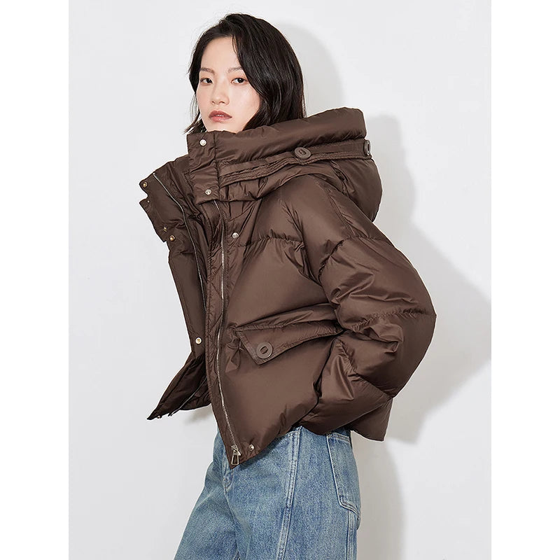 TOYOUTH Women Down Jacket 2024 Autumn Winter New Waterproof Solid Color Bread Jacket