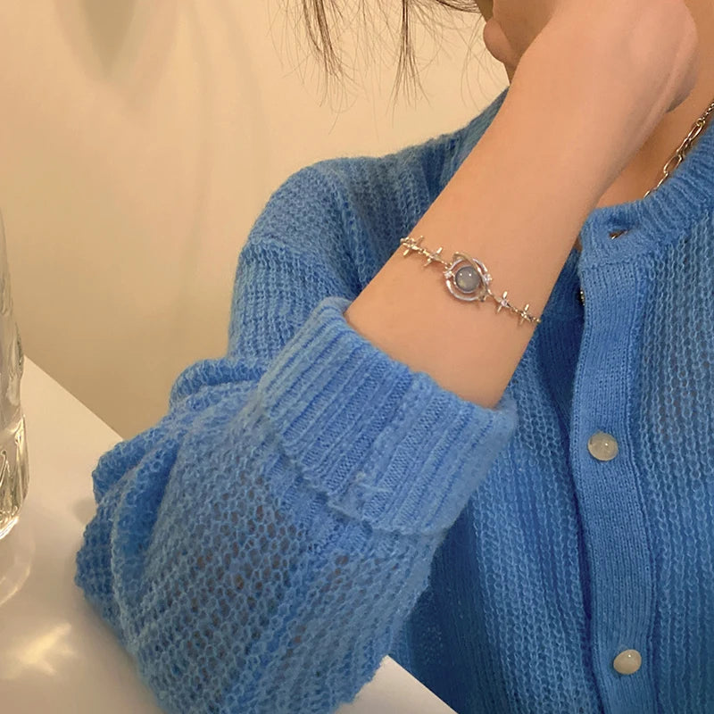 Fashion Ins Blue Planet Bracelet For Women Goth Six-pointed Star Bracelet Teen Jewellery Hip Hop Party Girl 2023 New Jewelry