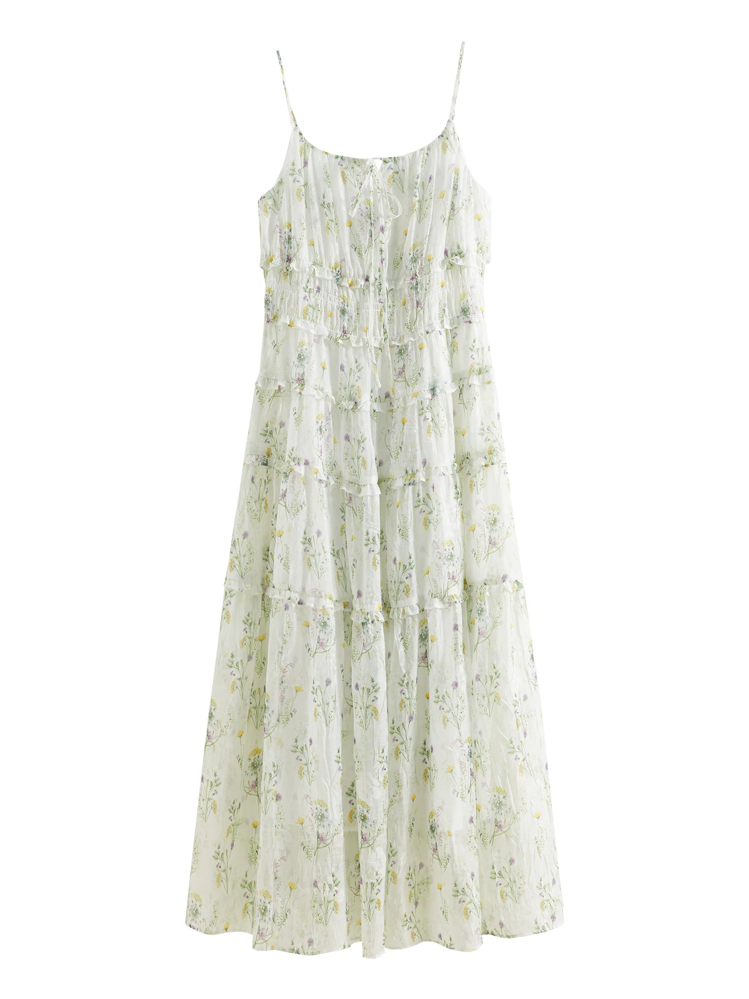 FSLE Women Summer Floral Strappy Dress 2025 Summer Holiday Style Female Spaghetti Strap Long X-LINE Dresses