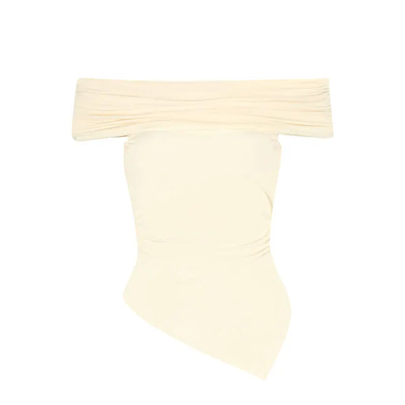 Women New T-shirt Summer Fashion Slash Neck Streetwear Casual Slim Versatile Tees Solid Sexy Off Shoulder Elegant Lady Clothing