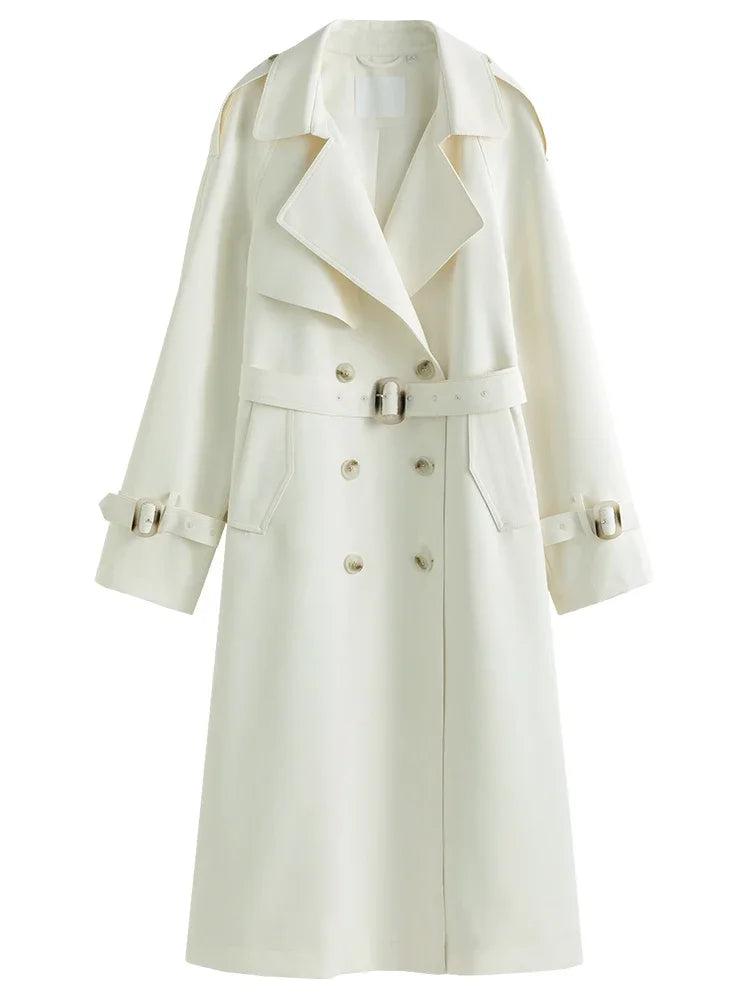 FSLE Classic Fashion Double-breasted Mid-length Trench Coat Female Spring New British Style Solid All-match Windbreak for Women