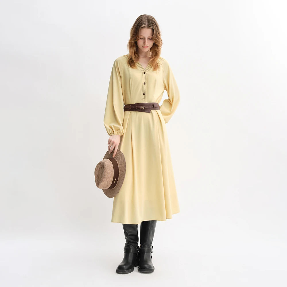 DUSHU Plus Size Women's Apple-shaped Color-blocked Oversized Long Sleeve Dress Autumn 2025 New Arrival Office Casual
