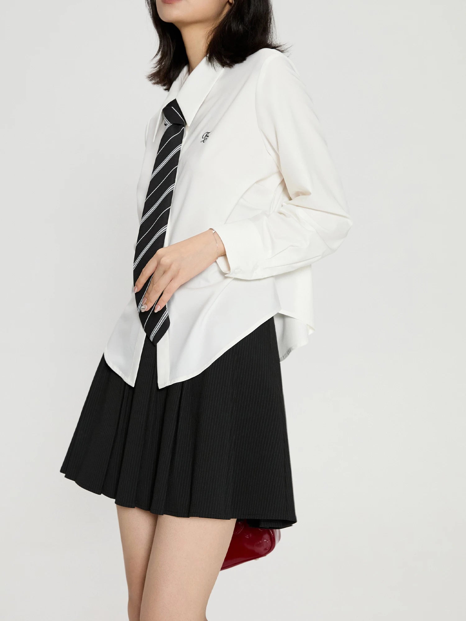 DUSHU Women's College Style Elegant Solid Color Simple Shirt 2024 Autumn New All-match Casual Slim Layered Shirt 24DS83083